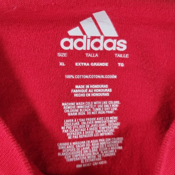 Adidas MensT-Shirt Red White Short Sleeve Size XL Pit to Pit: 25" Length: 31" - Picture 3 of 3